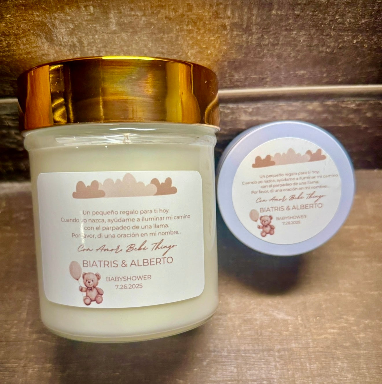 Baby Shower Custom Candles (view pictures of other orders) - please check out, with all your information and we will email you to start the order.